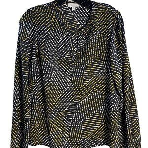 Allison Joy Black & Yellow Geometric Pattern Long Sleeve Blouse M